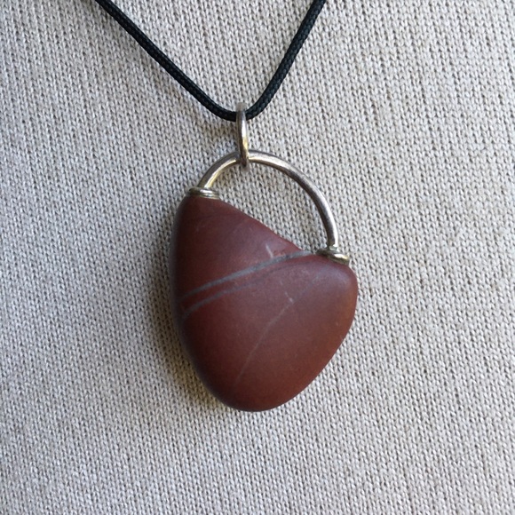 Red Jasper Tumbled Stone Pendant On Cord Adjustable Length - Picture 2 of 6